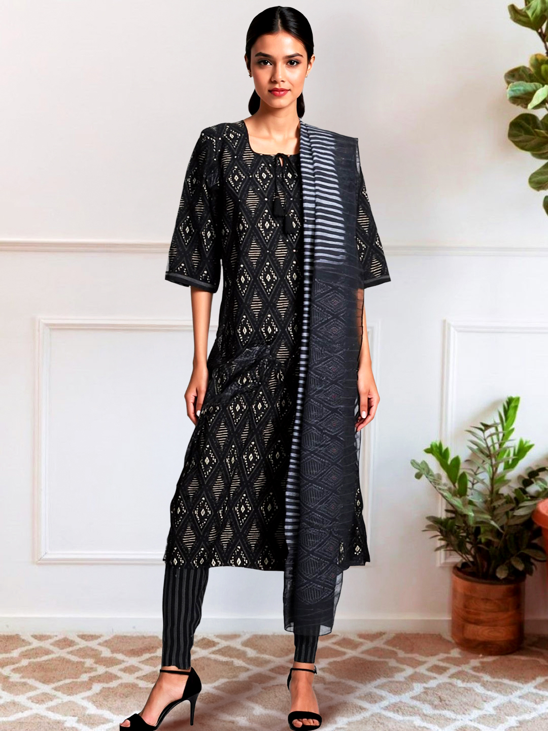 Picture of Boldly Beautiful Printed Straight Kurta with Pant Set  & Dupatta Set